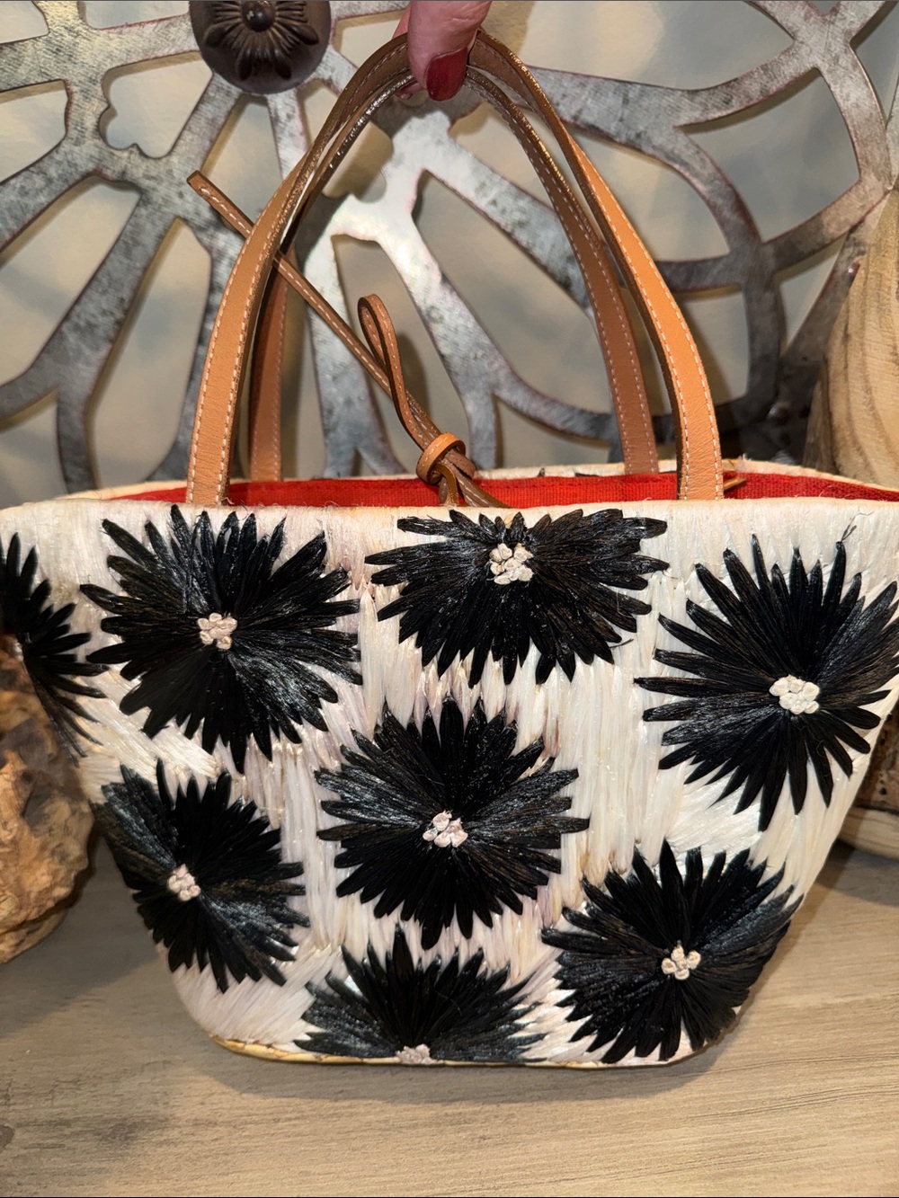 Kate Spade Woven Floral Tote Bag in Navy and White